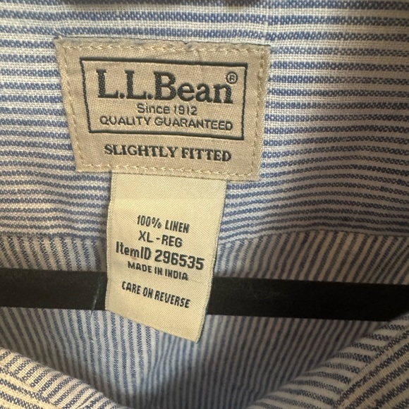 LINEN LANDS END Blue White Stripe Men’s Long Sleeve Button Up Vacation SZ XL EUC - Picture 6 of 13